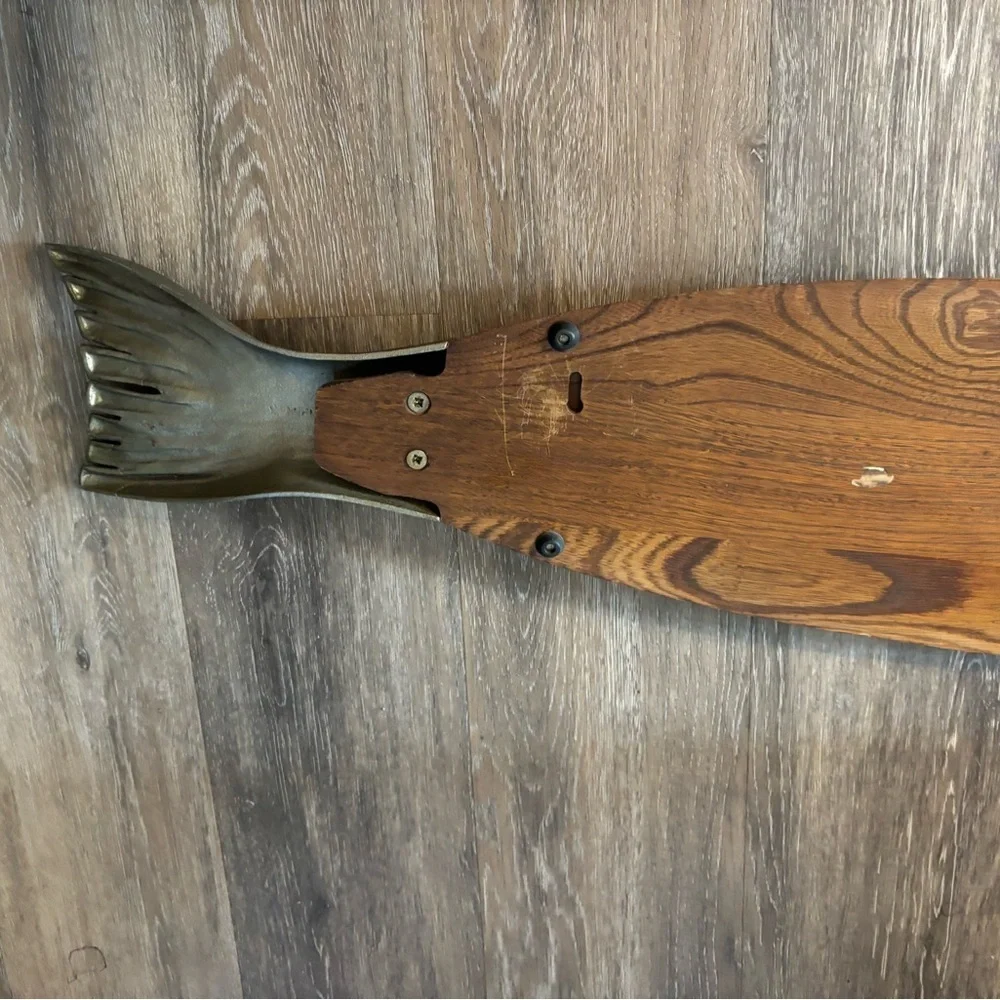 XL Wooden Salmom Fish-Shaped serving platter Cutting Board with Brass Accents